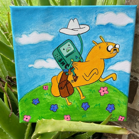 Adventure time cowboy beemo riding Jake the dog hand painted canvas art - Picture 13 of 16